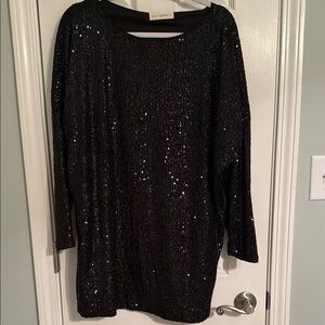 Black Sequin Long Sleeve Short Dress